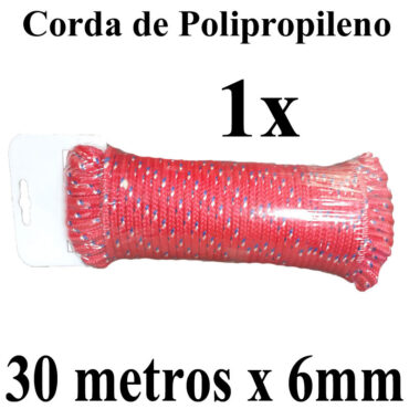 1 Corda de Polipropileno 30 metros x 6mm Vermelha Multiuso PP Multifilamento Trançada para amarrações em geral