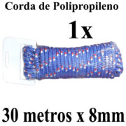 1 Corda de Polipropileno 30 metros x 8mm Azul Multiuso PP Multifilamento Trançada para amarrações em geral