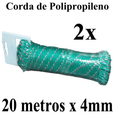 2 Cordas de Polipropileno 20 metros x 4mm Verde Multiuso PP Multifilamento Trançada para amarrações em geral