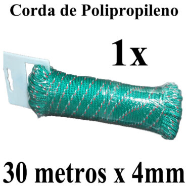1 Corda de Polipropileno 30 metros x 4mm Verde Multiuso PP Multifilamento Trançada para amarrações em geral