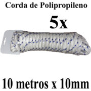 5 Cordas de Polipropileno 10 metros: x 10mm Branca Multiuso PP Multifilamento Trançada para amarrações em geral