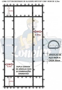 ADICIONAL LONA COM 1 ROW DE  0,35m COTTON ENCERADO DE ALGODÃO RIPSTOP