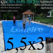 Capa para Piscina Super 5,5 x 3,0m Azul/Cinza PP/PE Lona Térmica Premium +46m+46p+1b