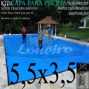 Capa para Piscina Super 5,5 x 3,5m Azul/Cinza PP/PE Lona Térmica Premium +48m+48p+1b