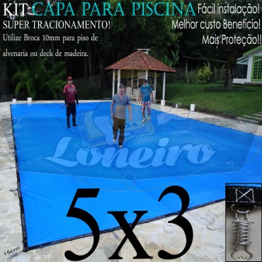 Capa para Piscina Super 5,0 x 3,0m Azul/Cinza PP/PE Lona Térmica Premium +44m+44p+1b