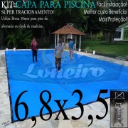Capa para Piscina Super 6,8 x 3,5m Azul/Cinza PP/PE Lona Térmica Premium +54m+54p+3b