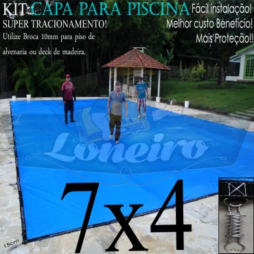 Capa para Piscina Super 7,0 x 4,0m Azul/Cinza PP/PE Lona Térmica Premium +56m+56p+3b