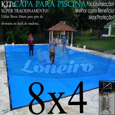 Capa para Piscina Super 8,0 x 4,0m Azul/Cinza PP/PE Lona Térmica Premium +60m+60p+3b
