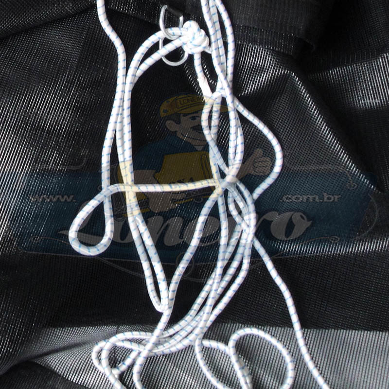 Corda Elástica de Borracha 20 metros x 10mm Azul / Branco com terminal gancho cabeça dupla cor preto bicromatizado nas duas pontas