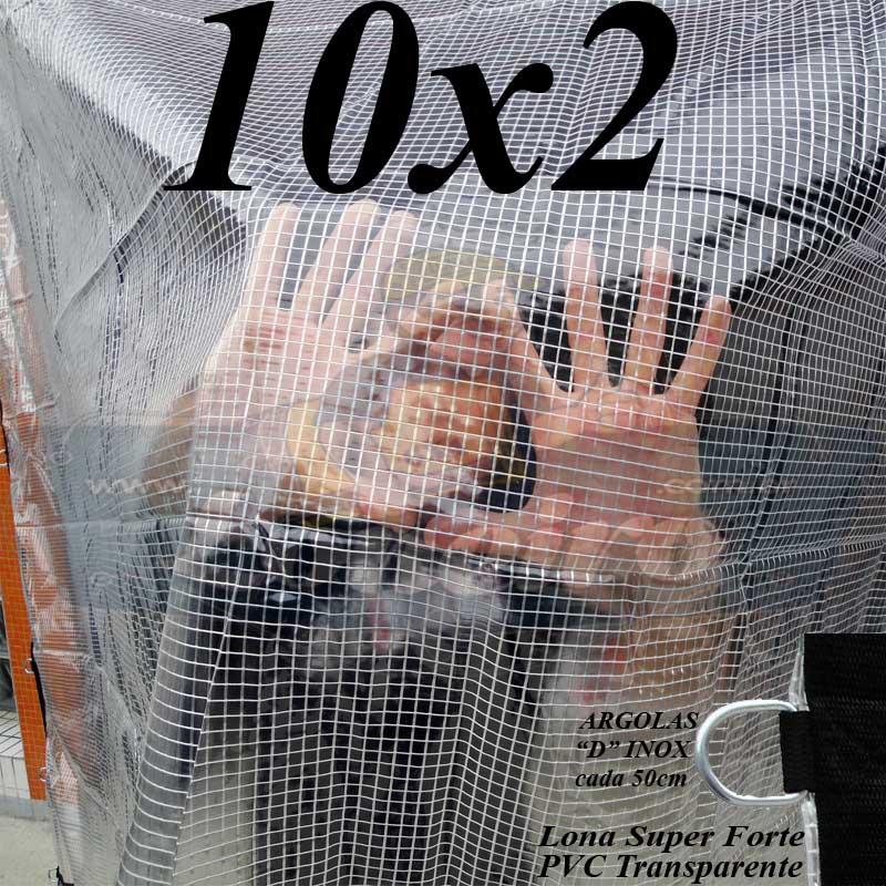 Lona: 10,0 x 2,0m PVC Premium Crystal Vinil Transparente Impermeável AntiChamas com argolas "D" INOX a cada 50cm