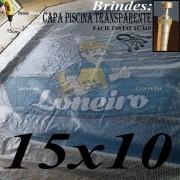 Capa de Piscina: 15,0 x 10,0m Transparente 400 Micras + 100 el 20cm , 100 pinos e 6 bóias para escoamento d