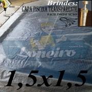 Capa de Piscina 1,5 x 1,5m Transparente 400 Micras + 10 el 20cm e 10 pino bucha latão