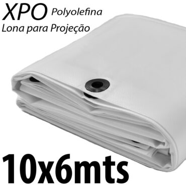 Lona: 10,0 x 6,0m Loneiro Xtreme Polyolefina XPO 270 Gsm Industrial Projetor Projeção Imagens Telão Branca e Prata Ilhoses a cada 50cm