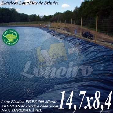 Lona para Lago Tanque de Peixes PP/PE: 14,7 x 8,4m Azul / Cinza impermeável e atóxica para Lagos Artificiais e Armazenagem de Água
