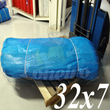 Lona: 32,0 x 7,0m Azul 300 Micras Impermeável para proteção cobertura impermeabilização com bainha ilhoses a cada 1 metro