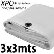 Lona 3,0 x 3,0m Loneiro Xtreme Polyolefina XPO 270 Gsm Industrial Projetor Tela Projeção Imagens Telão Branca e Prata Ilhoses a cada 50cm