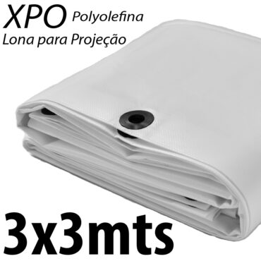 Lona 3,0 x 3,0m Loneiro Xtreme Polyolefina XPO 270 Gsm Industrial Projetor Tela Projeção Imagens Telão Branca e Prata Ilhoses a cada 50cm