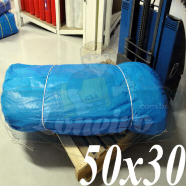 Lona: 50,0 x 30,0m Azul 300 Micras Impermeável para proteção cobertura impermeabilização com bainha ilhoses a cada 1 metro