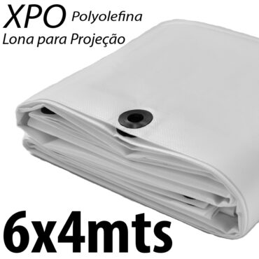 Lona 6,0 x 4,0m Loneiro Xtreme Polyolefina XPO 270 Gsm Industrial Projetor Projeção Imagens Telão Branca e Prata Ilhoses a cada 50cm