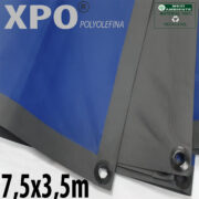 Lona 7,5 x 3,5m Loneiro Xtreme XPO Poliolefina Premium Industrial Azul Cinza Anti-Chamas Impermeável Ilhós soldado por Ultrassom a cada 50cm