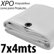 Lona 7,0 x 4,0m Loneiro Xtreme Polyolefina XPO 270 Gsm Industrial Projetor Projeção Imagens Telão Branca e Prata Ilhoses a cada 50cm