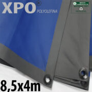 Lona 8,5 x 4,0m Loneiro Xtreme XPO Poliolefina Premium Industrial Azul Cinza Anti-Chamas Impermeável Ilhós soldado por Ultrassom a cada 50cm