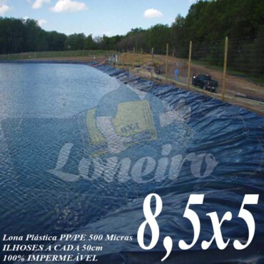 Lona para Lago Tanque de Peixes PP/PE 8,5 x 5,0m Azul / Cinza para Lago Ornamental, Poço, Ranário, Armazenagem de Água e Cisterna