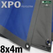Lona 8,0 x 4,0m Loneiro Xtreme XPO Poliolefina Premium Industrial Azul Cinza Anti-Chamas Impermeável Ilhós soldado por Ultrassom a cada 50cm