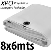 Lona 8,0 x 6,0m Loneiro Xtreme Polyolefina XPO 270 Gsm Industrial Projetor Projeção Imagens Telão Branca e Prata Ilhoses a cada 50cm