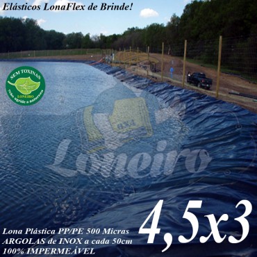 Lona para Lago Ornamental PP/PE 4,5 x 3,0m Azul / Cinza para Lagos Artificiais de Peixes Tanques Jardim Armazenagem de Água e Cisternas