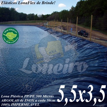 Lona para Lago Ornamental PP/PE 5,5 x 3,5m Cinza / Preto impermeável e atóxica para Tanque de Peixes, Lago Artificial Jardim e Cisterna de água