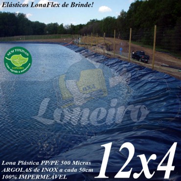 Lona para Lago Tanque de Peixes PP/PE: 12,0 x 4,0m Azul/Preto impermeável e atóxica para Lagos Artificiais, Armazenagem de Água e Cisterna