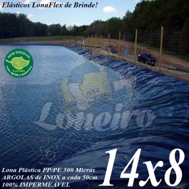 Lona para Lago Tanque de Peixes PP/PE: 14,0 x 8,0m Azul/Cinza impermeável e atóxica para Lagos Artificiais, Armazenagem de Água e Cisterna