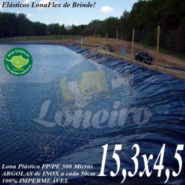 Lona para Lago Tanque de Peixes PP/PE: 15,3 x 4,5m Azul / Preto impermeável e atóxica para Lago Artificial Açudes Cisternas Reservatórios de Água