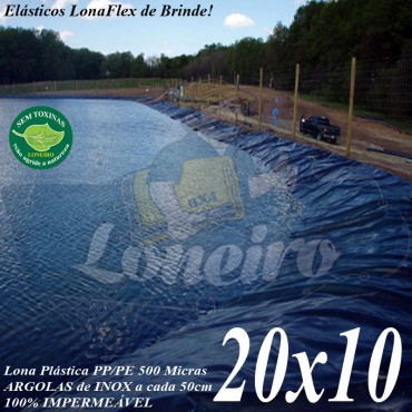 Lona para Lago Tanque de Peixes PP/PE: 20,0 x 10,0m Cinza/Azul Impermeável para Lagos Artificiais, Armazenagem de Água e Cisterna