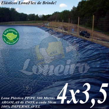 Lona para Lago Ornamental PP/PE 4,0 x 3,5m Azul / Cinza para Tanque de Peixes Lago Artificial Açudes Poço Ranário Cisternas Reservatórios de Água
