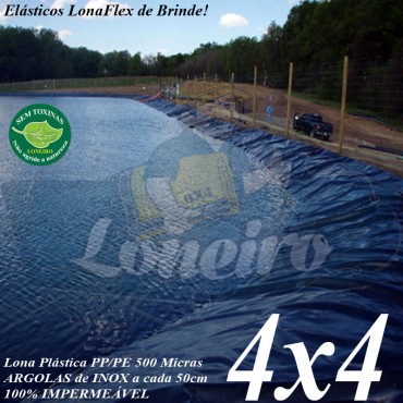 Lona para Lago Ornamental PP/PE 4,0 x 4,0m Azul/Cinzacom para Lagos Artificiais de Peixes Tanques Jardim Armazenagem de Água e Cisternas