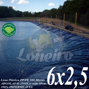 Lona para Lago Ornamental PP/PE 6,0 x 2,5m Azul/Cinza ideal para Lagos Artificiais Tanque de Peixes Armazenagem de Água e Cisterna