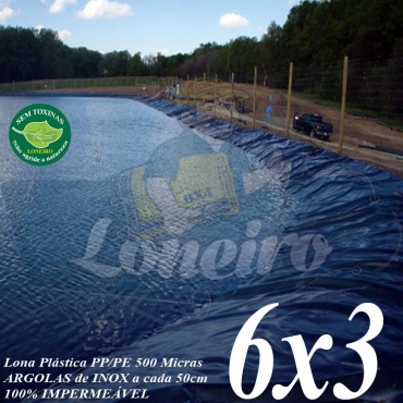 Lona para Lago Ornamental PP/PE 6,0 x 3,0m Azul/Cinza ideal para Lagos Artificiais Tanque de Peixes Armazenagem de Água e Cisterna