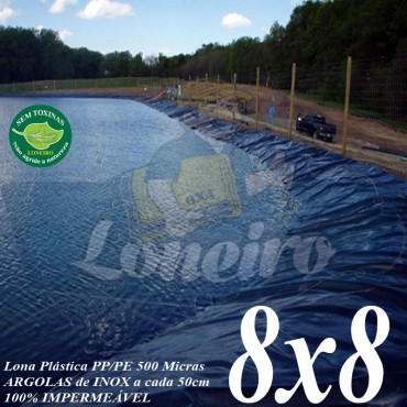 Lona para Lago Tanque de Peixes PP/PE 8,0 x 8,0m Azul/Cinza impermeável e atóxica para Lago Artificial, Armazenagem de Água e Cisterna