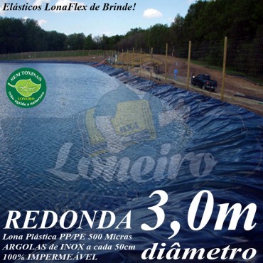Lona para Lago Ornamental PP/PE 3,0m de diâmetro Redonda Azul/Preto - Tanque de Peixes, Lagos Artificiais, Armazenagem de Água e Cisterna