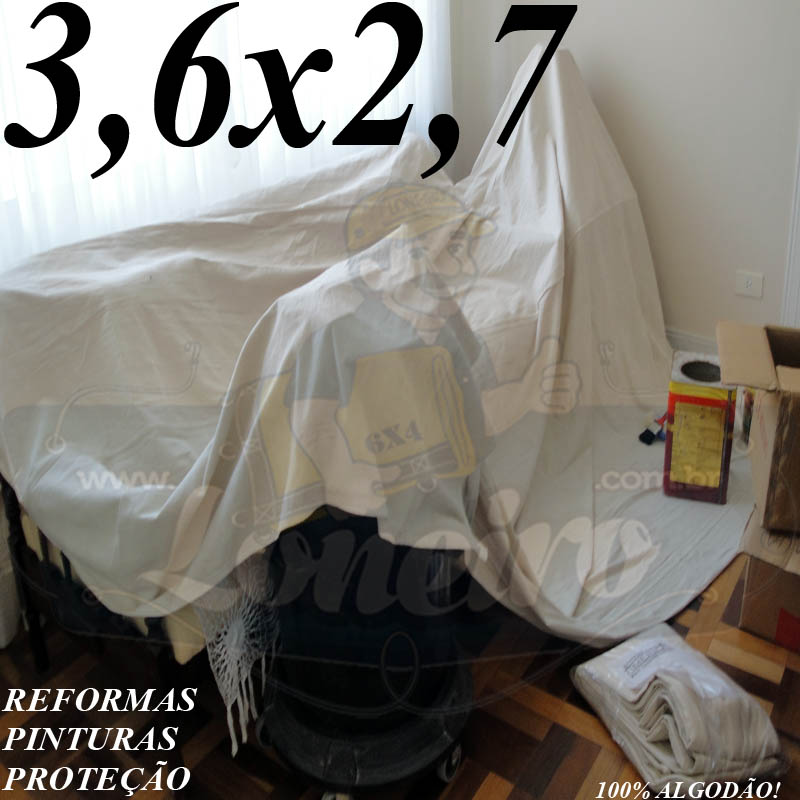 Lona 3,6 x 2,7m Capa de Sofá Cama Pano de Algodão Cloth para Reforma Pintura Proteção Confecções Lençol