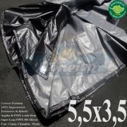 Lona 5,5 x 3,5m Plástica Premium 500 Micras PP/PE Cobertura Proteção Cinza Chumbo e Preto com argolas "D" a cada 50cm