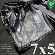 Lona 7,0 x 5,0m Plástica Premium 500 Micras PP/PE Cobertura Proteção Cinza Chumbo e Preto com argolas "D" INOX a cada 50cm