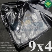Lona 9,0 x 4,0m Plástica Premium 500 Micras PP/PE Cobertura Proteção Cinza Chumbo e Preto com argolas "D" INOX a cada 50cm