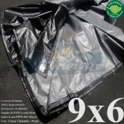 Lona 9,0 x 6,0m Plástica Premium 500 Micras PP/PE Cobertura Proteção Cinza Chumbo e Preto com argolas "D" INOX a cada 50cm