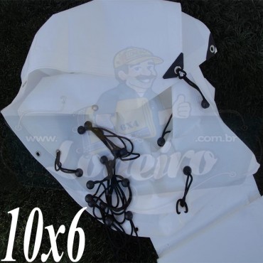 Lona: 10,0 x 6,0m Plástica Branca 300 Micras para Telhado, Barraca, Cobertura e Proteção Multi-Uso + 42 Elásticos LonaFlex 30cm
