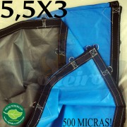 Lona 5,5 x 3,0m Loneiro 500 Micras PPPE Azul e Cinza com argolas 
