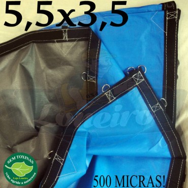 Lona 5,5 x 3,5m Loneiro 500 Micras PPPE Azul e Cinza com Argolas "D" INOX a cada 50cm e cinta reforçada