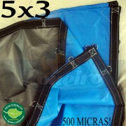 Lona 5,0 x 3,0m Loneiro 500 Micras PPPE Azul e Cinza com argolas 